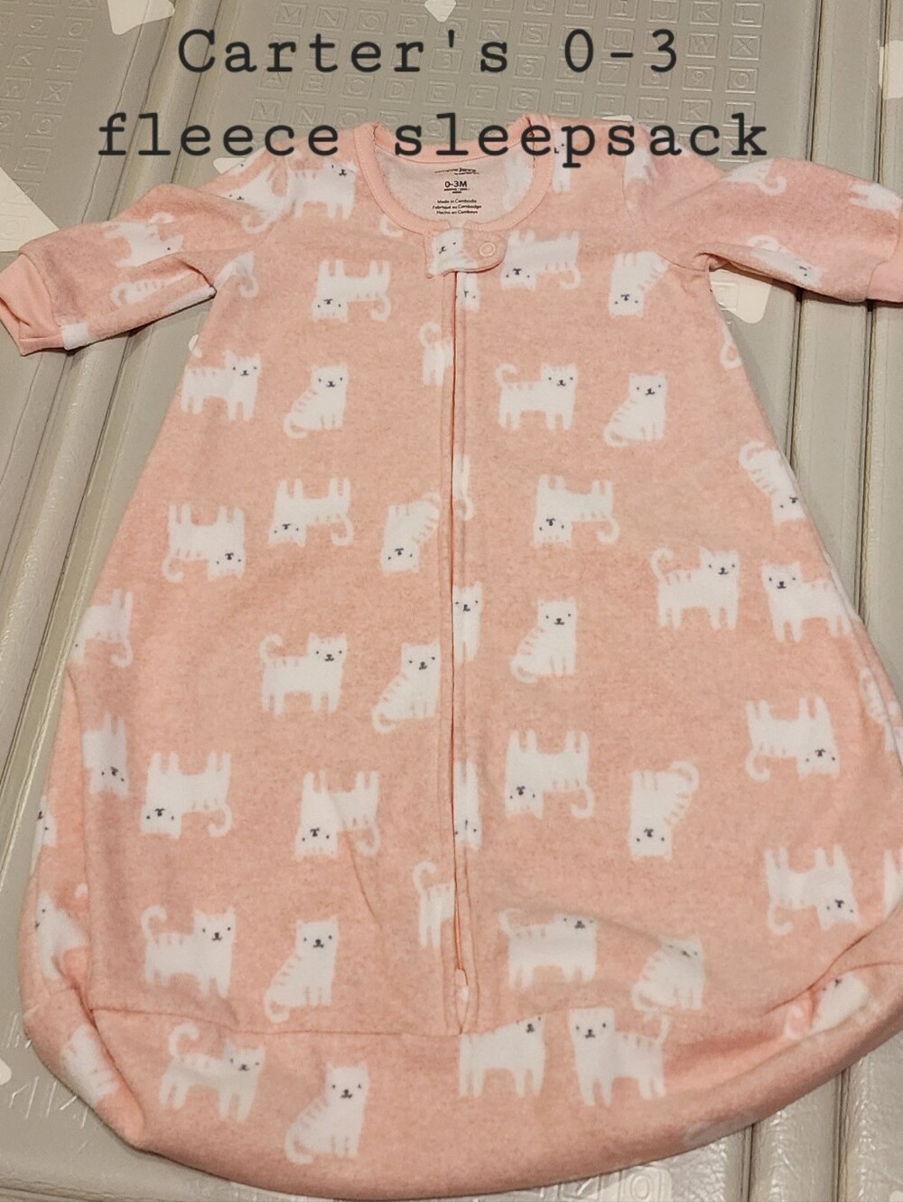 NWOT Carter's Pink Fleece Sleepsack with White Cat Print 0-3 Months
